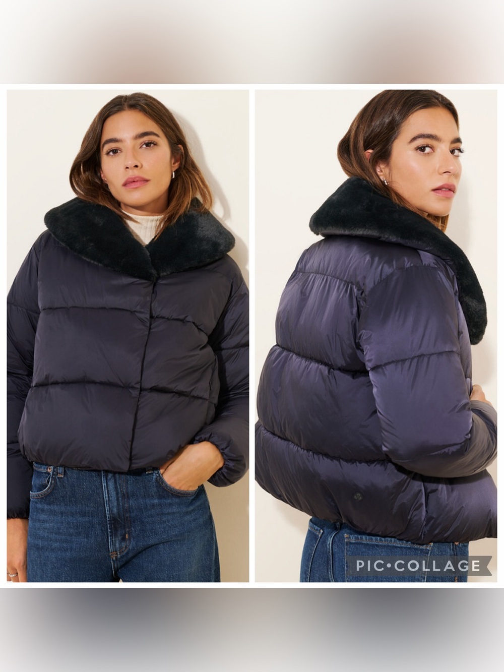 Medium SAVE THE DUCK mirielle Puffer Jacket dark navy Black Faux Fur Collar